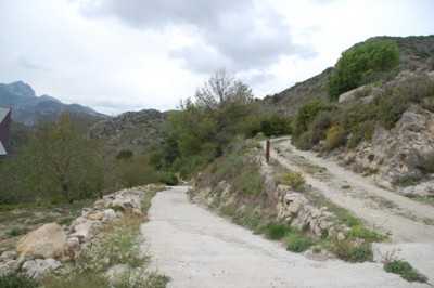 Unser Ausgangspunkt: Ca. 1 km hinter Tàrbena Richtung Castell de Castells geht es an dieser Stelle den linken Weg hinunter.