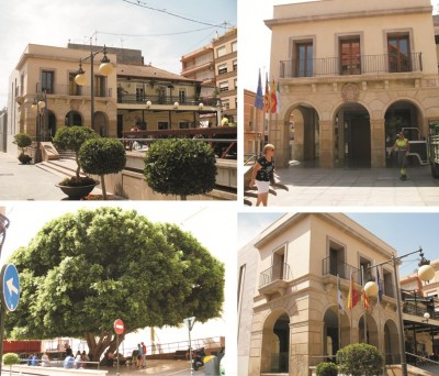 Das alte Rathaus an der Plaza de España mit dem angrenzenden ehemaligen Café España (heute, Okavango Lounge Café) wurde 1881 eröffnet und ist eins der markantesten Gebäude von San Vicente del Raspeig.  (Revista El Raspeig)