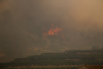 Das Feuer war aufgrund des starken Rauchs eher selten zu sehen, hier auch nur aufgrund Nachbearbeitung des Fotos