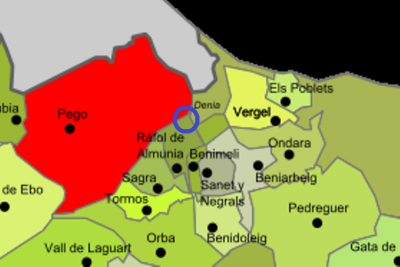 Ausschnitt aus dem Original: Montxo Vicente i Sempere, uploaded by Martorell, vectorized by Rodriguillo - Image:Alicante - Mapa municipal.svg, Image:Mapa de la Marina Alta.png, Image:Mapa de la Marina Alta.svg