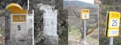 Früher gab es noch Kilometersteine, Pilares, die aus behauenen Steinen bestanden, später wurden sie gemauert, verputzt und angestrichen, doch Farbe und Beschriftung verschwanden mit der Zeit. Seit einigen Jahren gibt es Metallschilder an den Straßenrändern. Letzte Neuerung: Unter der Straßenbezeichnung steht noch der Zusatz, in welcher Provinz man sich befindet.<br /><br />.