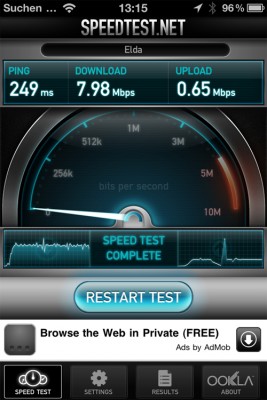 Speedtest mit dem iPhone App gemacht