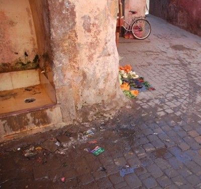 Gemüse liegt neben Abfall